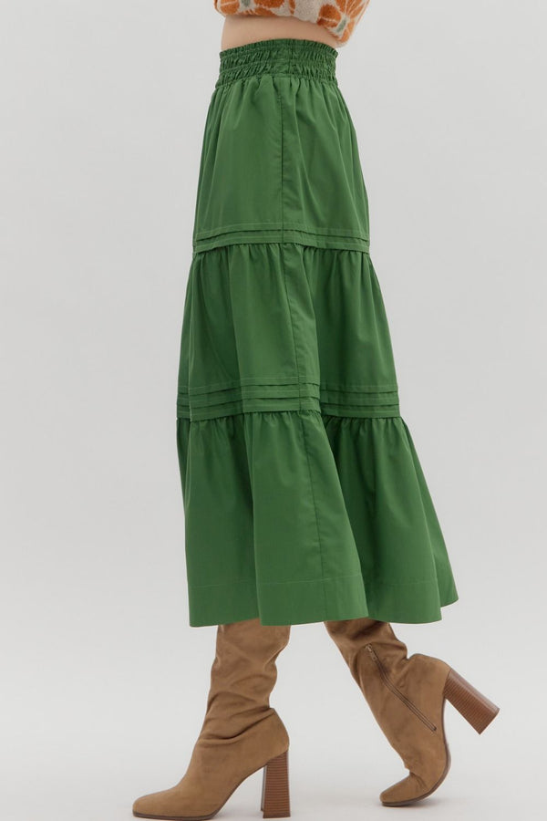 Forest Pleated Tiered Midi Skirt