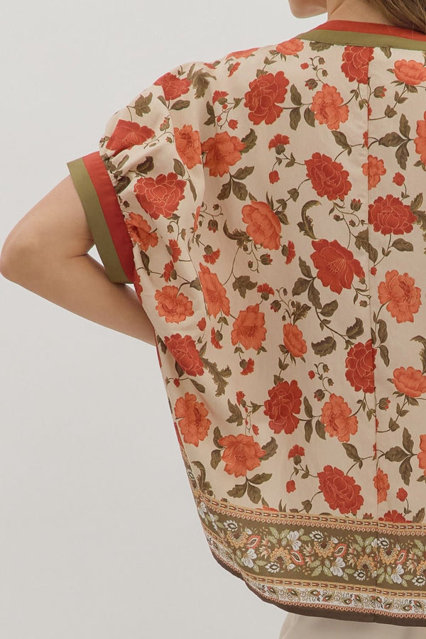 Rust Floral Print Short Sleeve Top