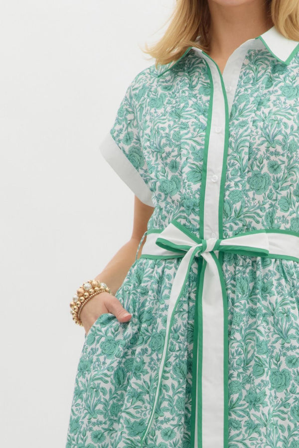 Green Floral Print Midi Dress
