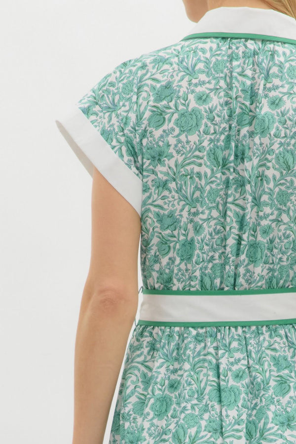 Green Floral Print Midi Dress