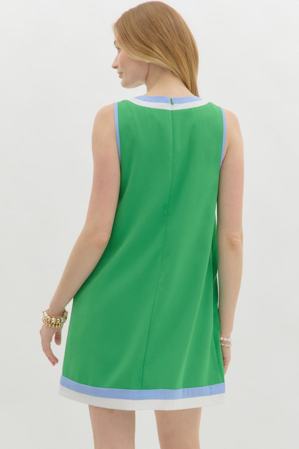 Green Square Neck Sleeveless Shift Mini Dress