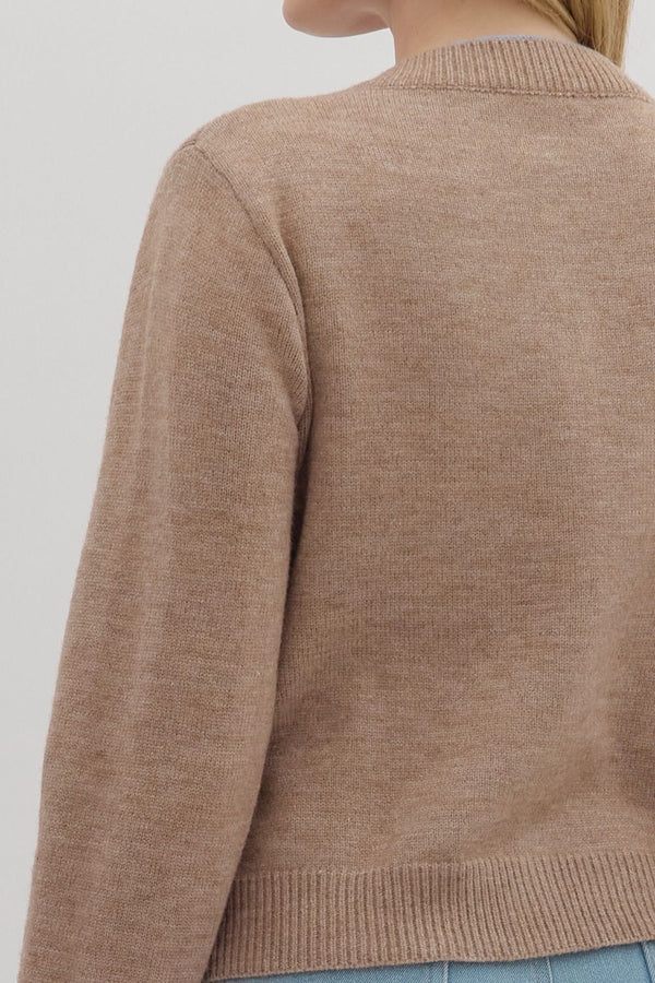 Mocha Knit Cardigan Jacket with Blue Attached Layered