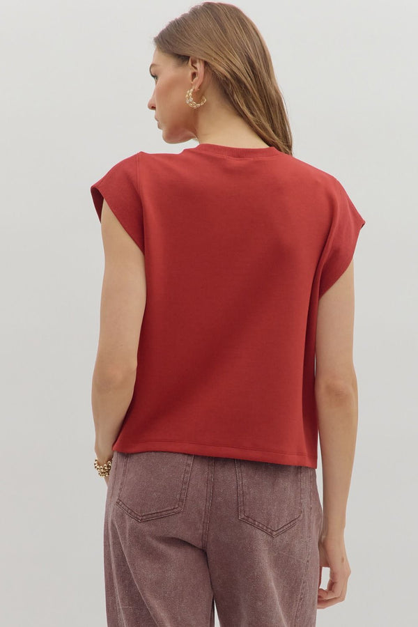 Brick Cap Sleeve Crew Neck Top