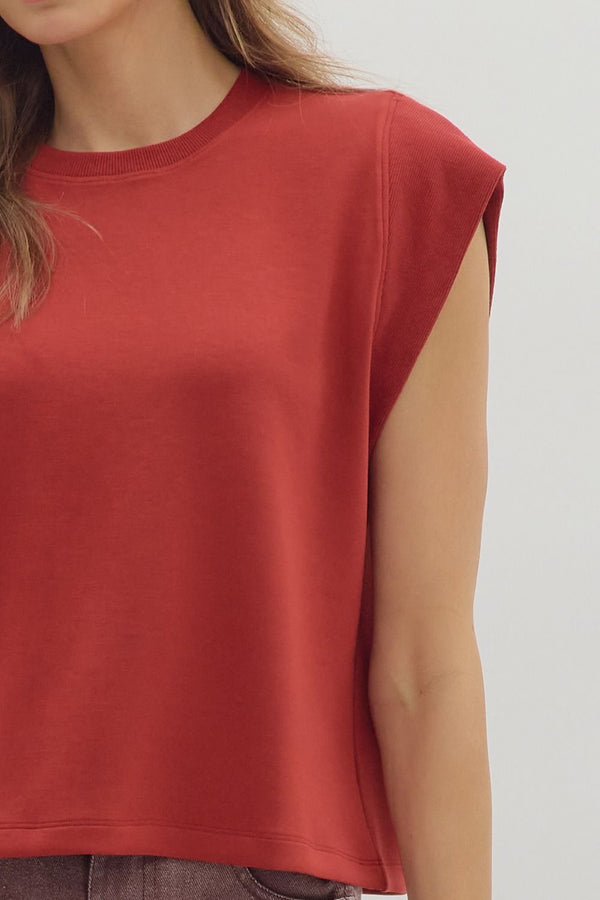 Brick Cap Sleeve Crew Neck Top