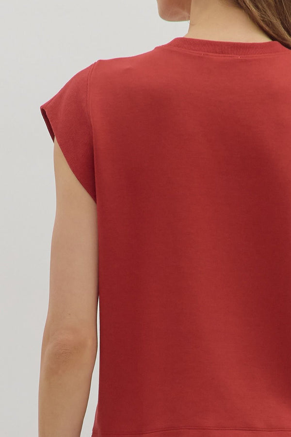 Brick Cap Sleeve Crew Neck Top