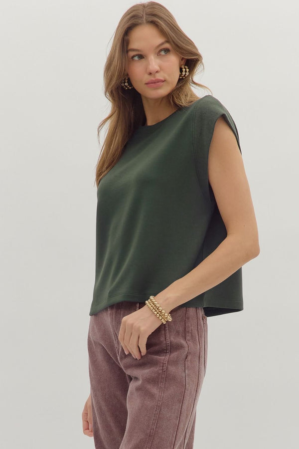 Forest Cap Sleeve Crew Neck Top
