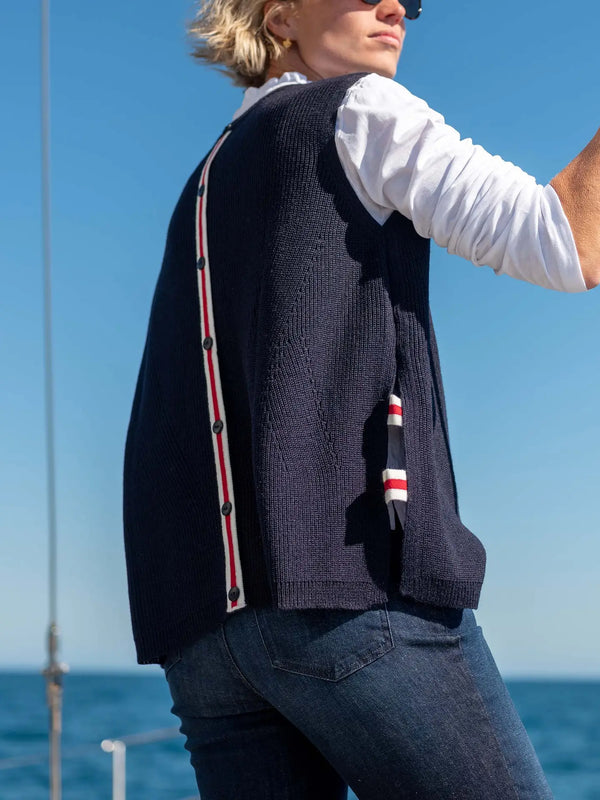 Camden Vest | Navy with Striped Tab