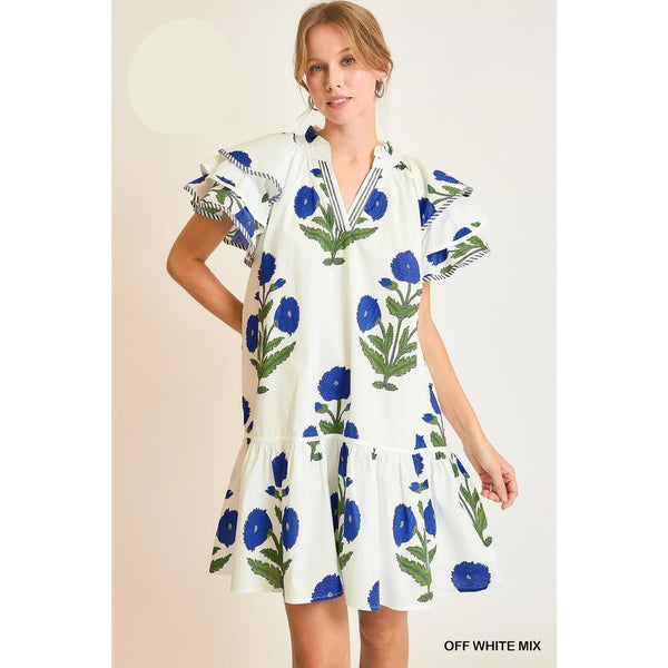 Floral Ruffle Sleeve Tiered Dress