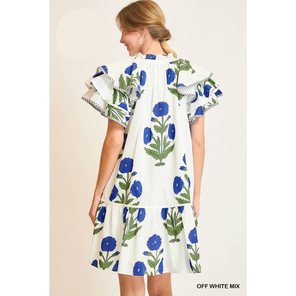 Floral Ruffle Sleeve Tiered Dress