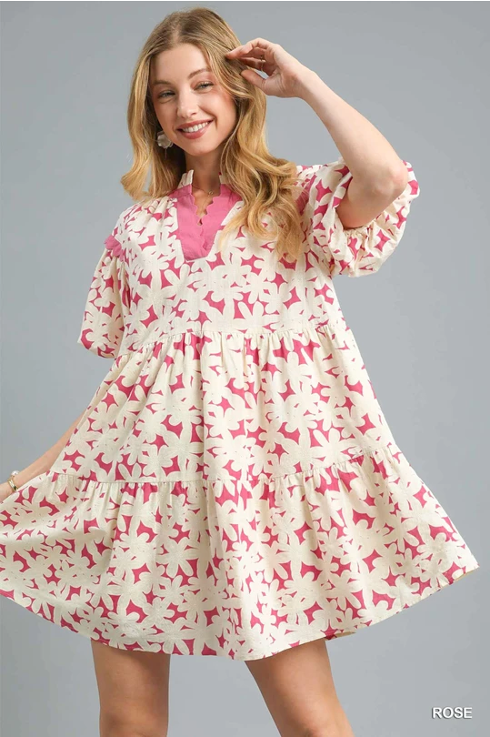 Rose Tiered Floral Print Babydoll Dress
