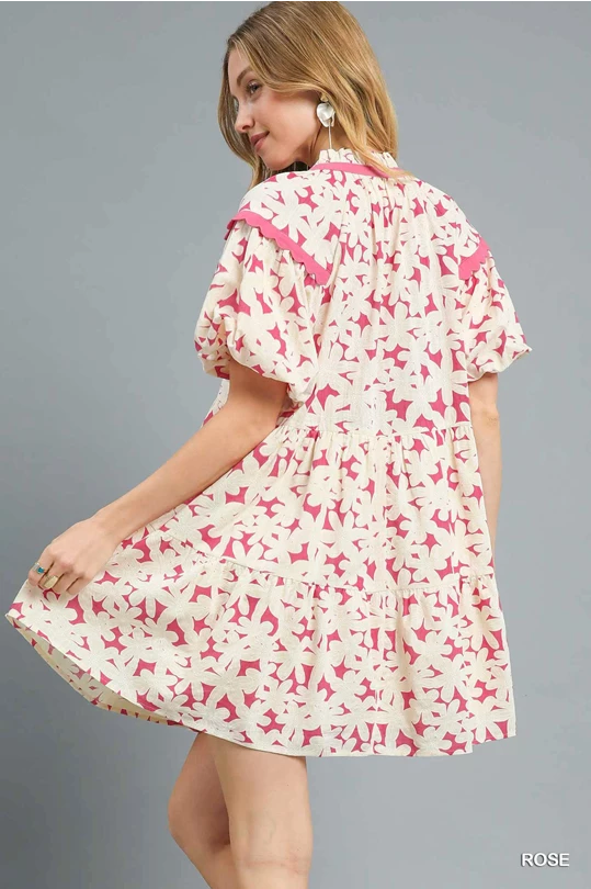 Rose Tiered Floral Print Babydoll Dress