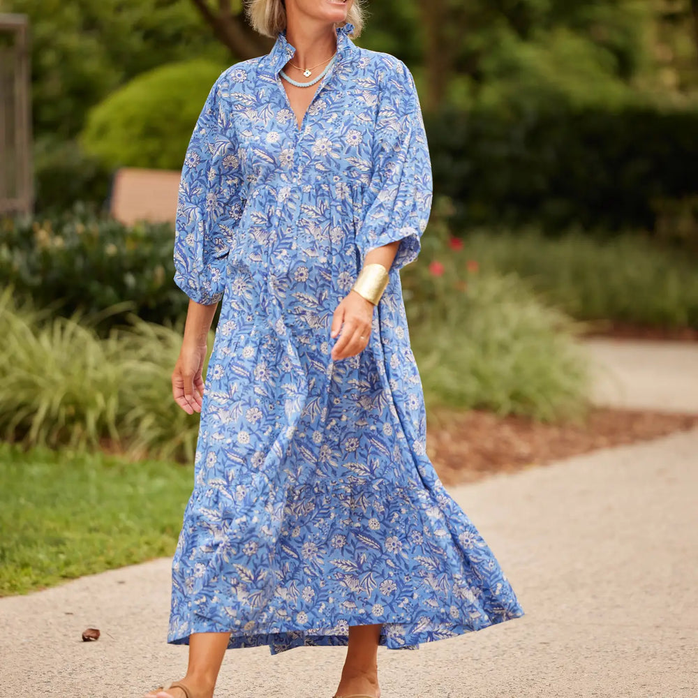 Palmetto Print Dress: Azure