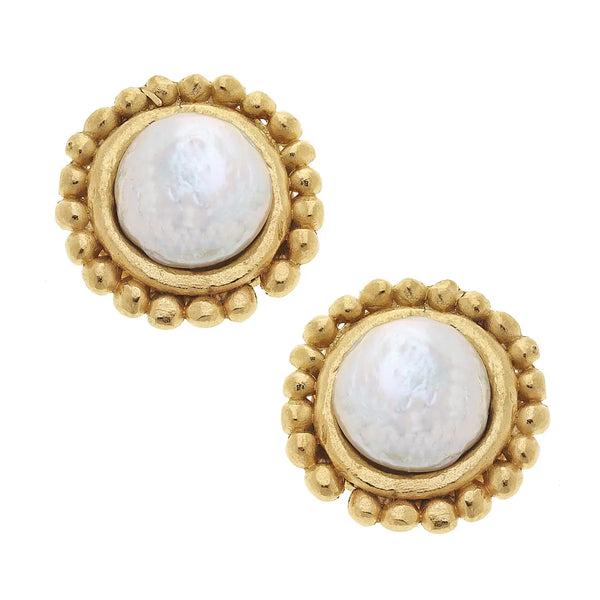 Gold with Coin Pearl Pierced Earrings