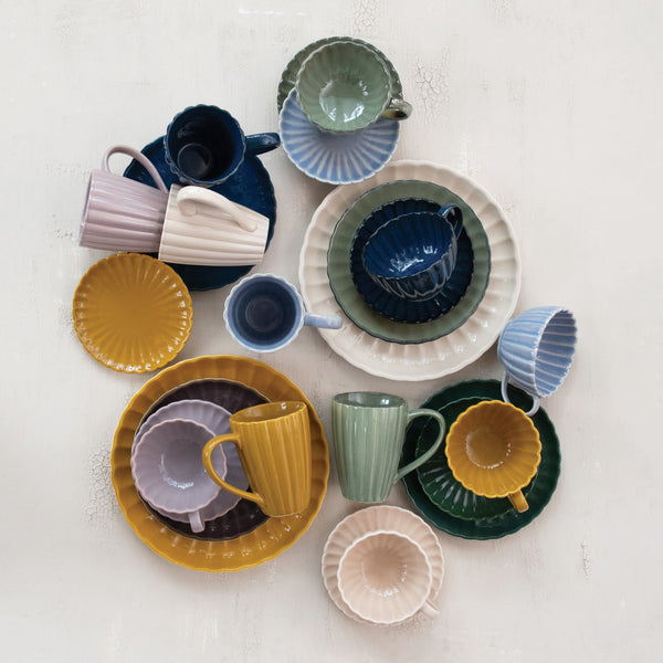 14 oz. Stoneware Ribbed Mug, Green