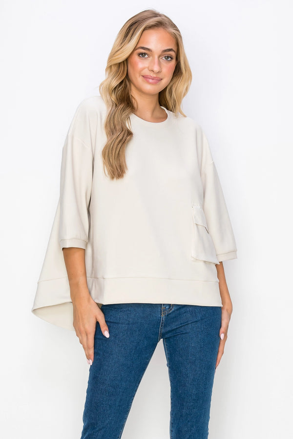 Karen Knit Crepe Top Beige
