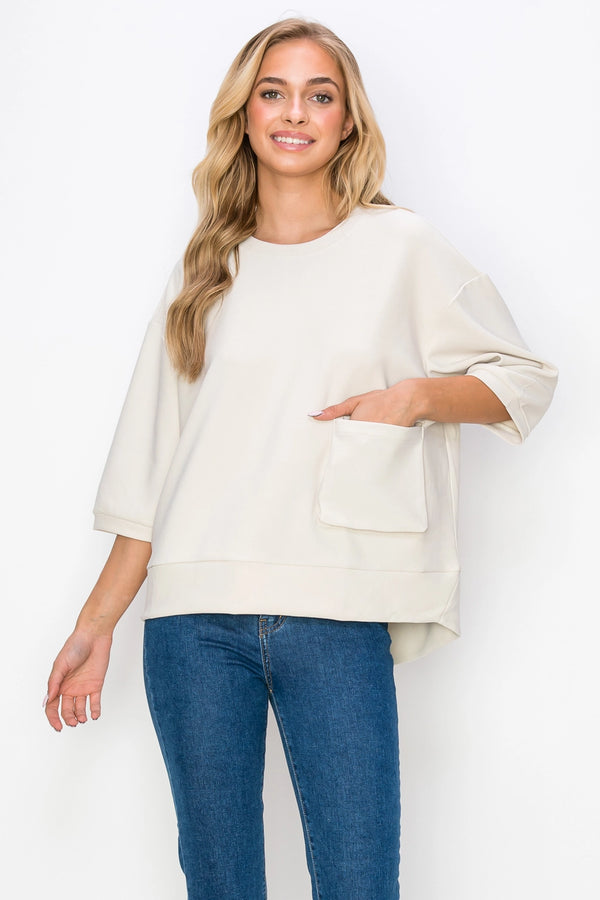 Karen Knit Crepe Top Beige