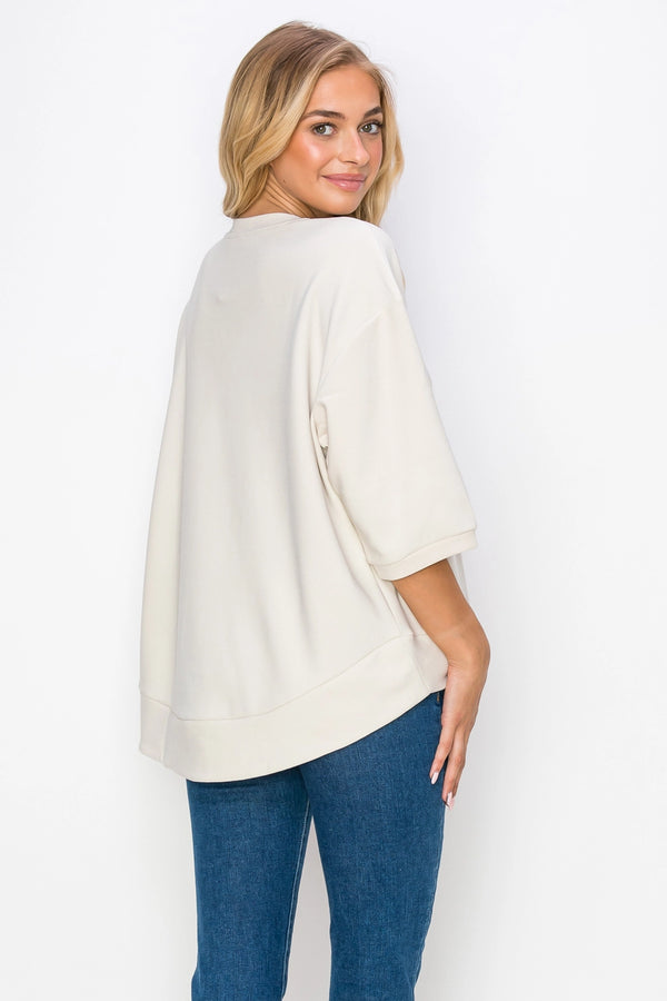 Karen Knit Crepe Top Beige