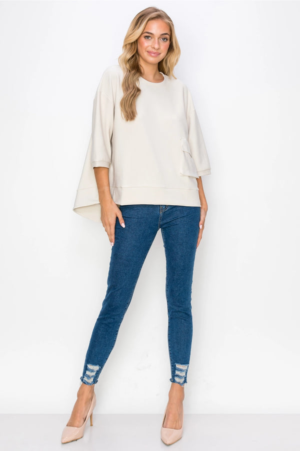 Karen Knit Crepe Top Beige