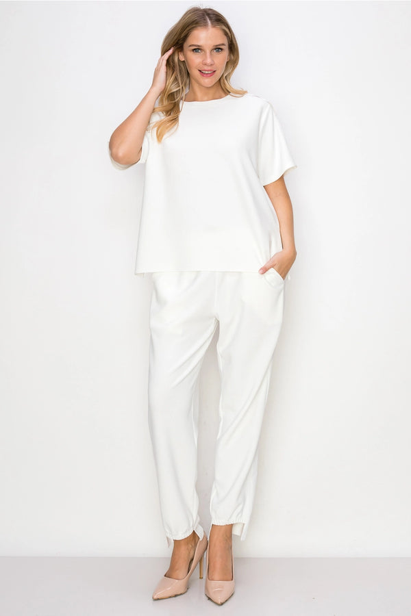 Kate Knit Crepe Top White
