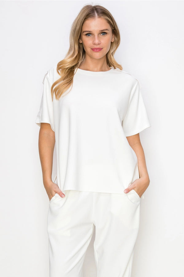 Kate Knit Crepe Top White