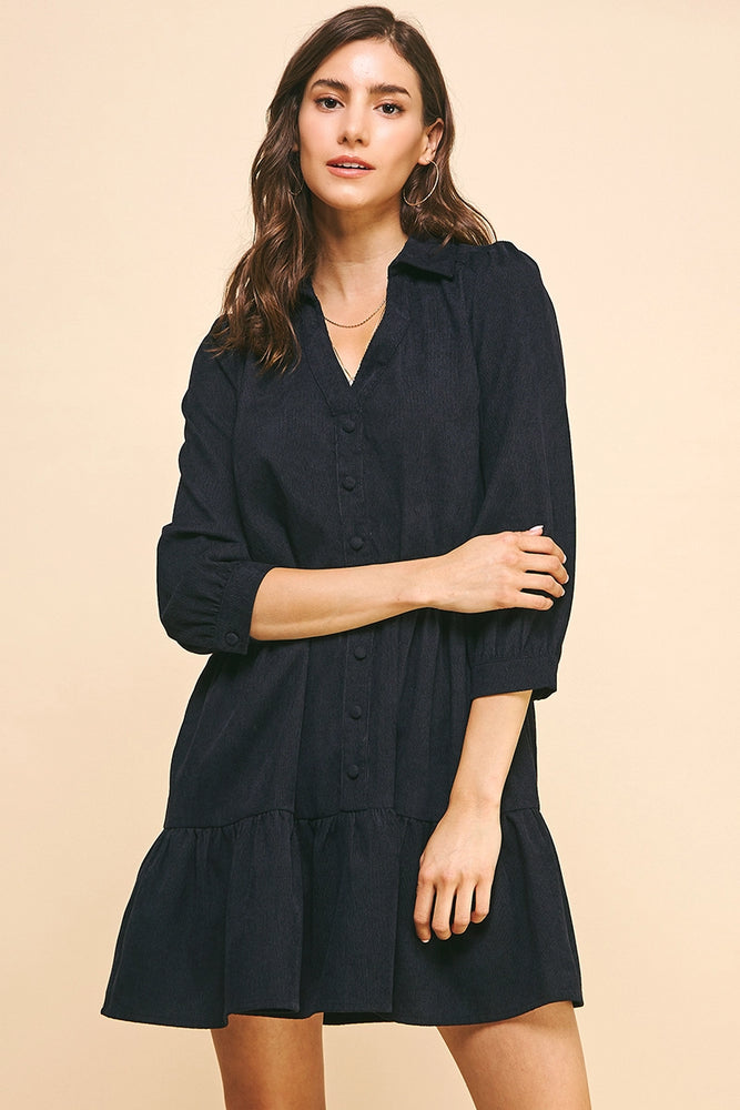 Button Down Mini Dress - Black