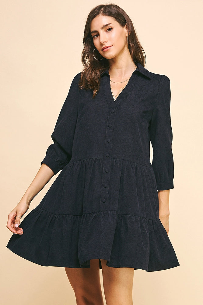 Button Down Mini Dress - Black