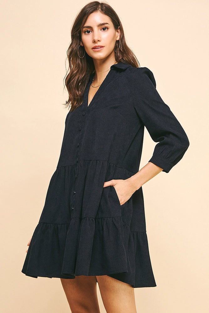 Button Down Mini Dress - Black