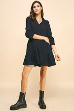 Button Down Mini Dress - Black