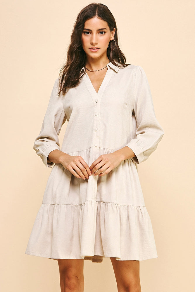 Button Down Mini Dress - Cream