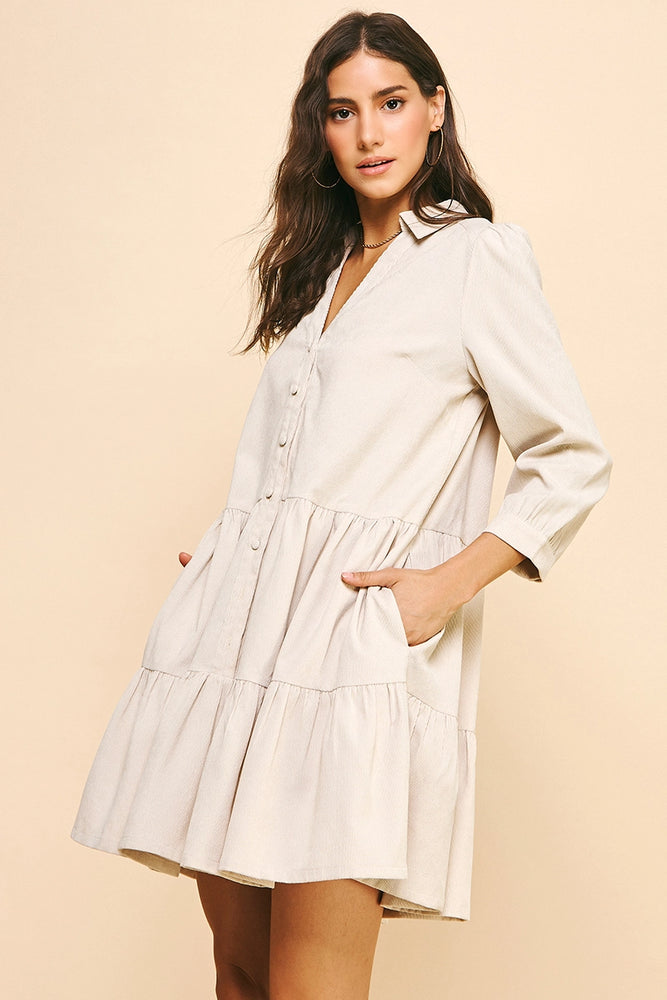 Button Down Mini Dress - Cream