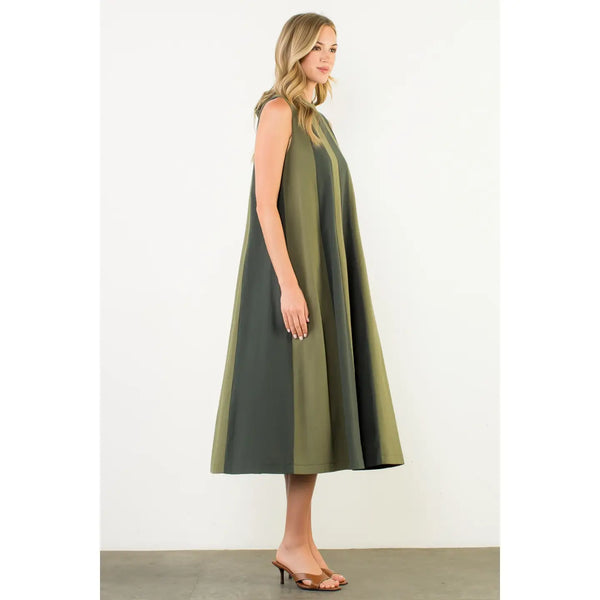 Sleeveless Colorblock Maxi Dress - Olive