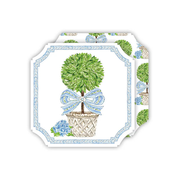 Garden Party Topiary With Blue Bow Coaster