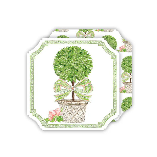 Garden Party Topiary With Green Coral Bow Coaster