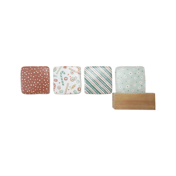 Resin Coasters with Holiday Patterns in Wood Box