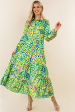Colorful Printed Long Sleeve Button Down Dress