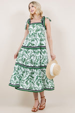 Tropical Print Tie Strap Tiered Dress