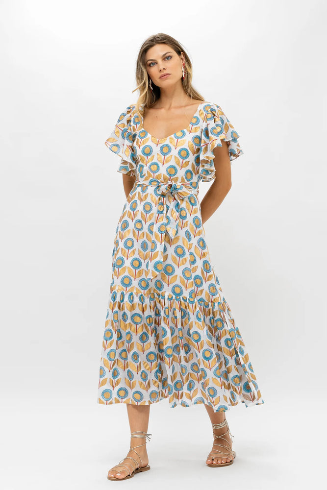 BELTED FLIRTY MAXI- TOURAINE BLUE