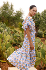 BELTED FLIRTY MAXI- TOURAINE BLUE