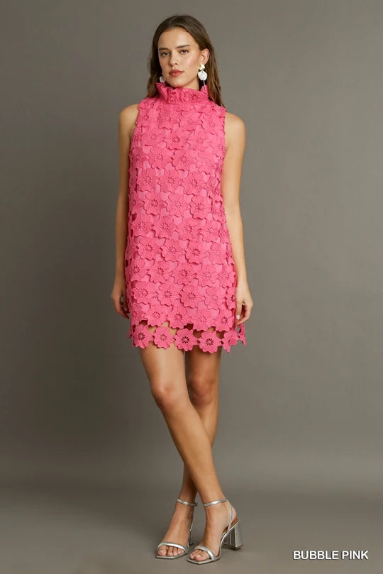 Pink Floral Lace Dress with Bow