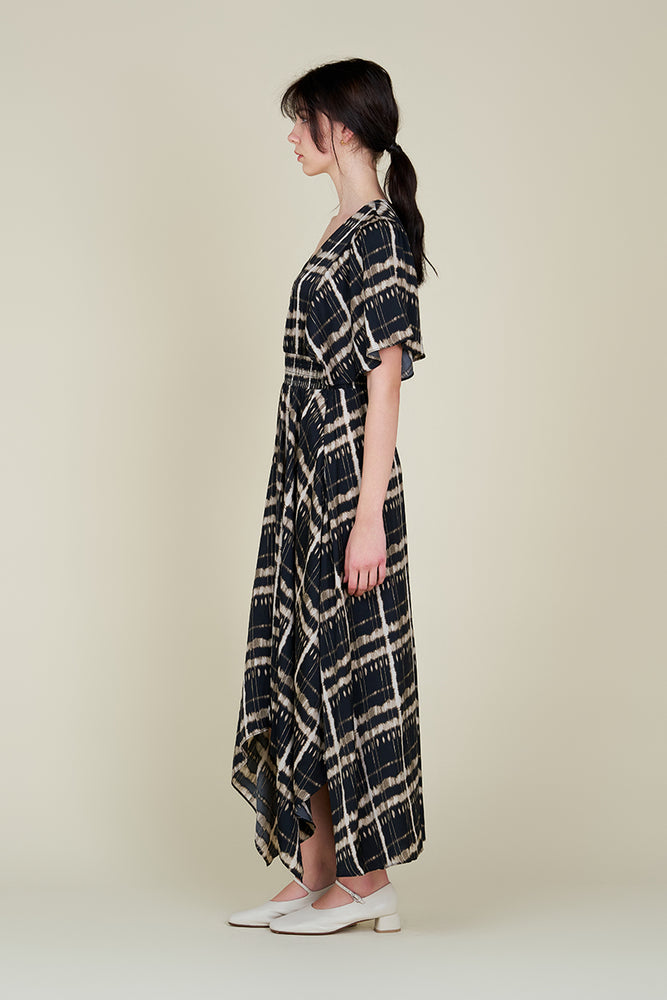 PRINTED UNBALANCED SKIRT MAXI DRESS