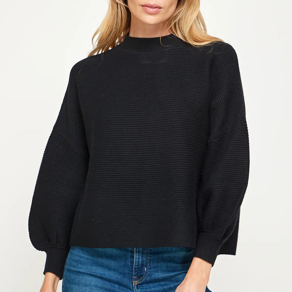 Balloon Slv Mock Neck Sweater Black