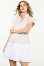 Suede Short Sleeve Dress: Cream