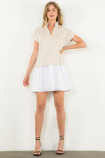 Suede Short Sleeve Dress: Cream