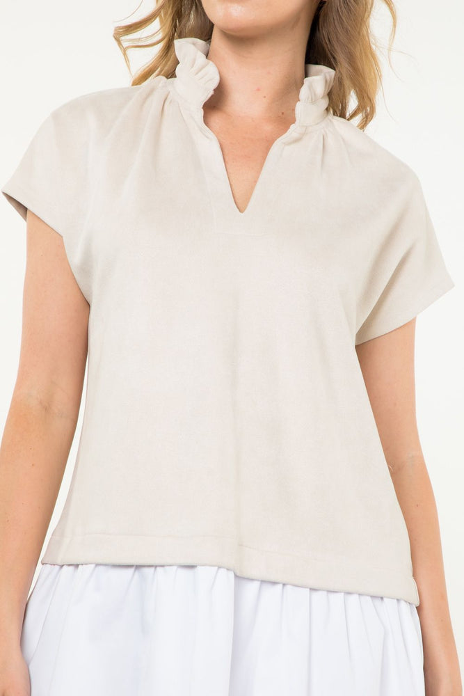 Suede Short Sleeve Dress: Cream