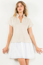 Suede Short Sleeve Dress: Cream