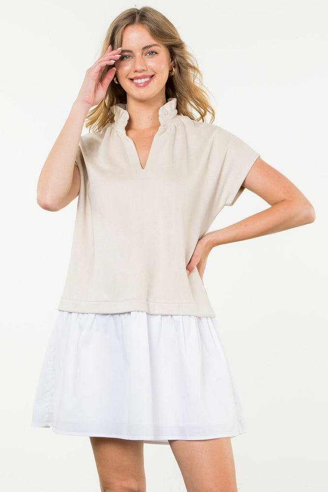 Suede Short Sleeve Dress: Cream