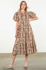 Brown Tiered Print Maxi Dress