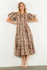 Brown Tiered Print Maxi Dress