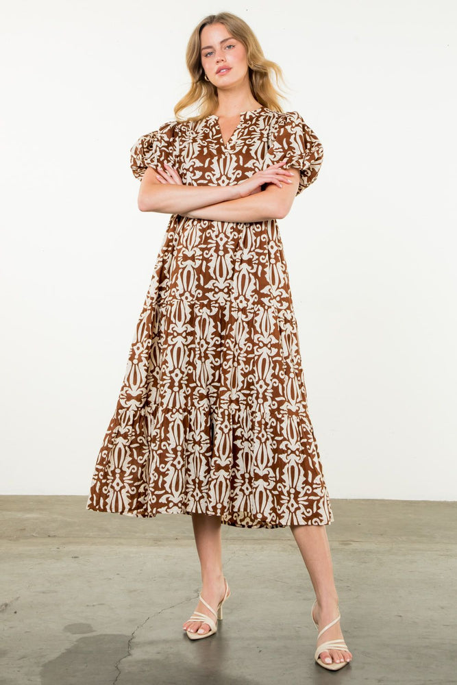 Brown Tiered Print Maxi Dress