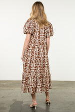 Brown Tiered Print Maxi Dress